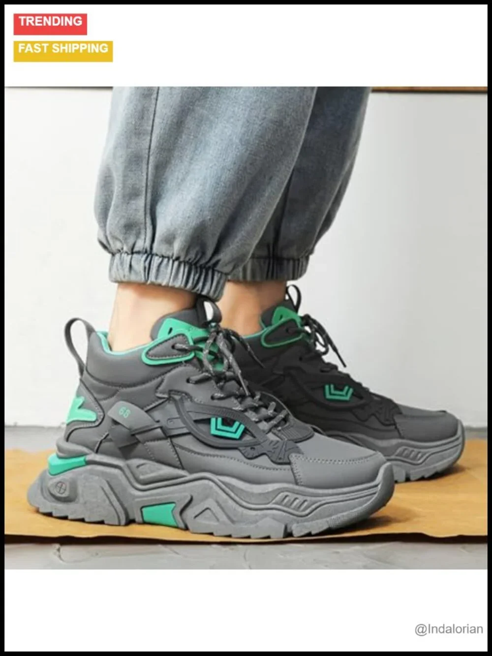 Men's High Top Leather Chunky Platform Sneakers Non-Slip Fashion Athletic Shoes
